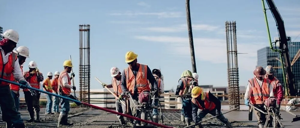 Construction crew working on a concrete pour