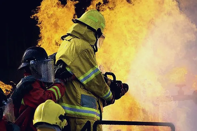Firefighters on a live-fire training exercise