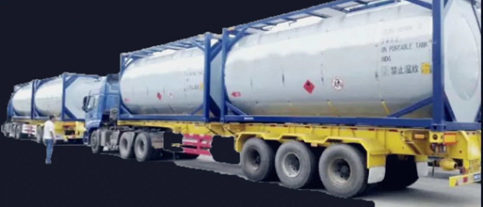 ISO tank containers on road trailers